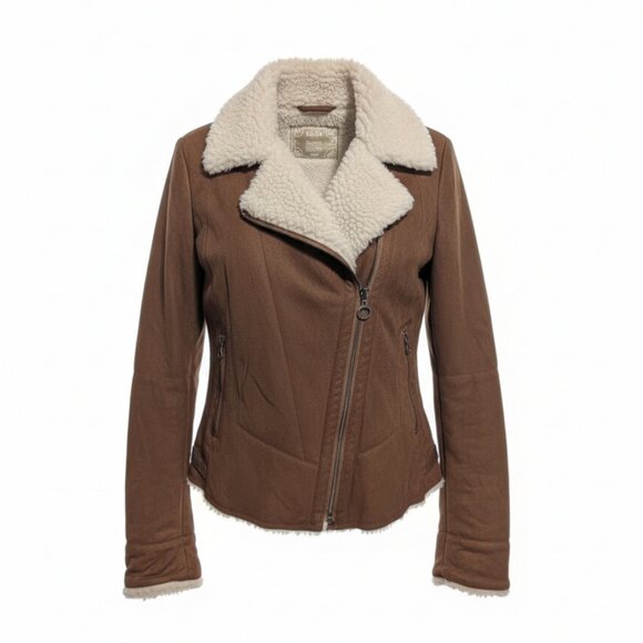 🔥 INDEX Women's Faux Shearling Aviator Biker Jacket – Size (L) - Picture 2 of 8